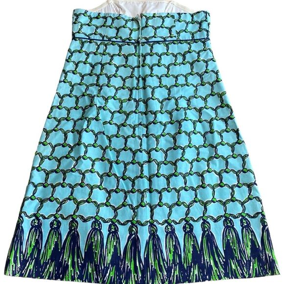 Lilly Pulitzer Women’s 2 Bowen Strapless Mini Dress Blue Green Macrame‎ Print - Picture 6 of 8